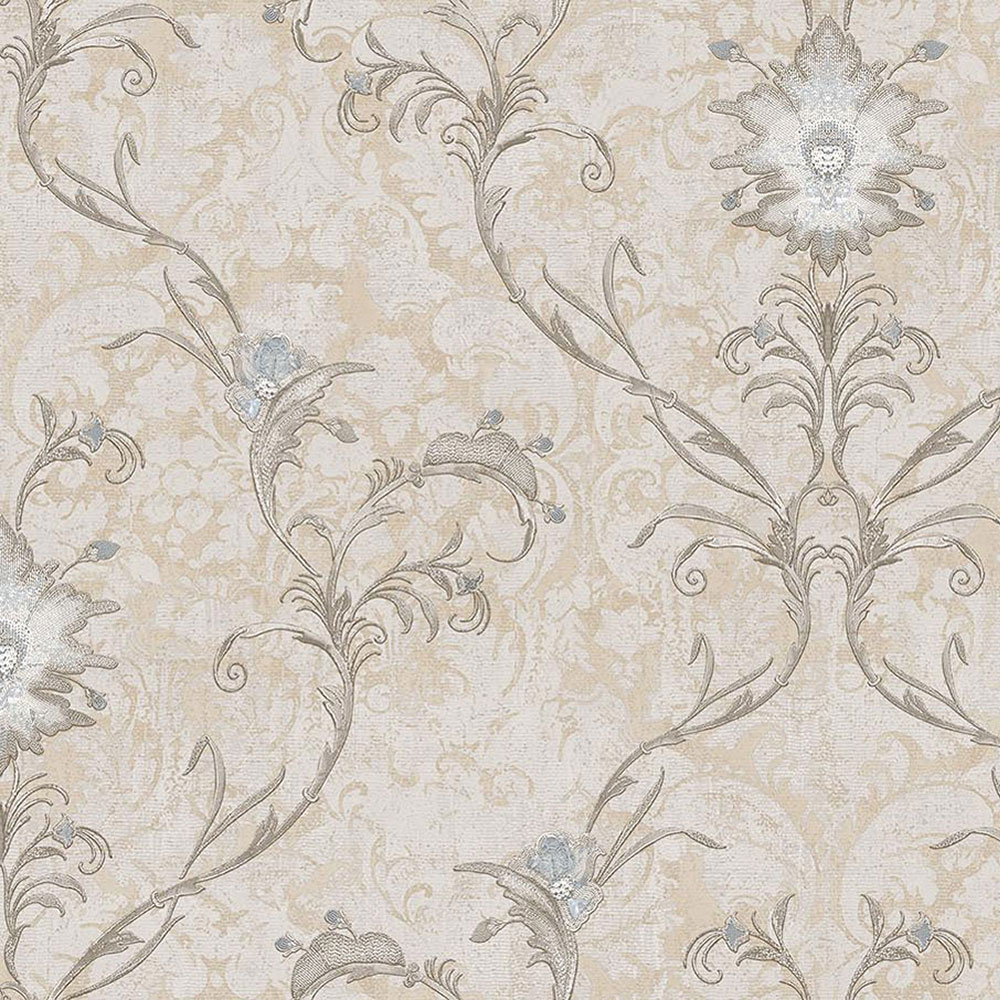 Luxuriöse beige-silberne ornamentale Barocktapete, 47741, Eterna, Parato