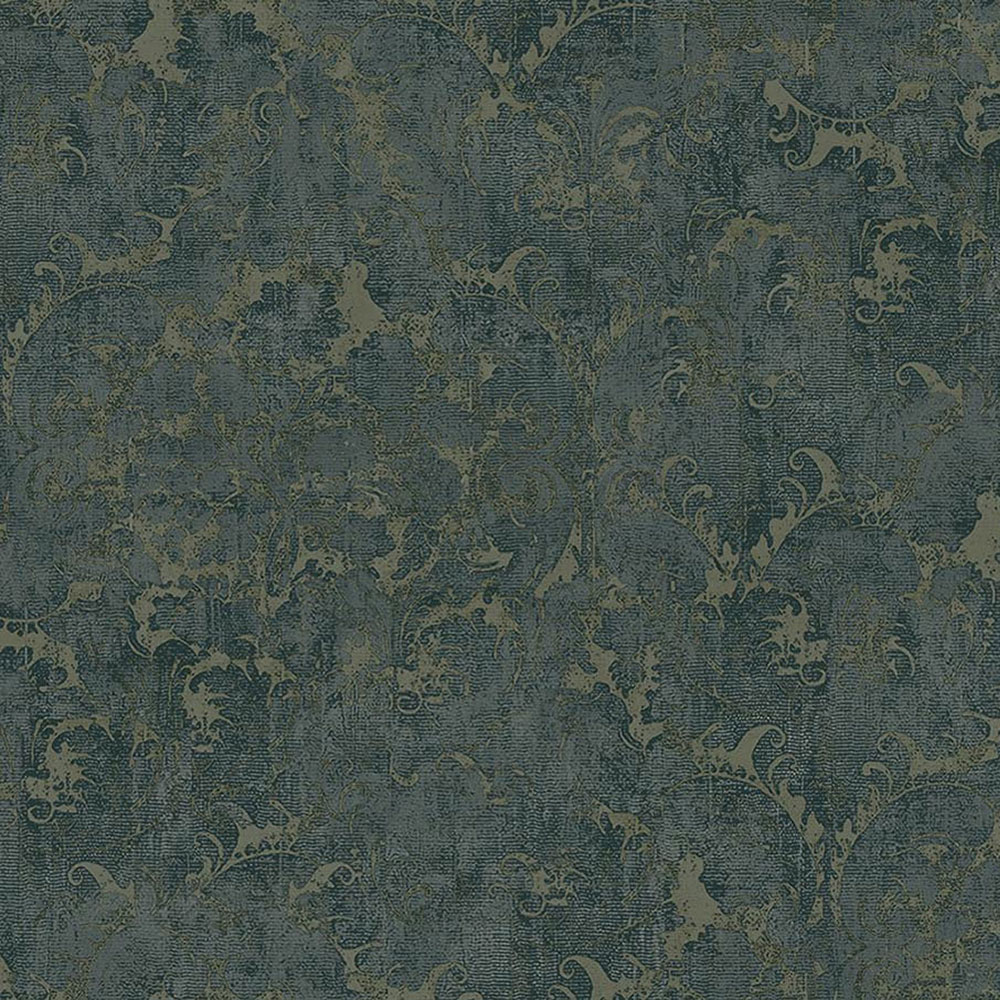 Luxuriöse grün-goldene ornamentale Barocktapete, 47755, Eterna, Parato