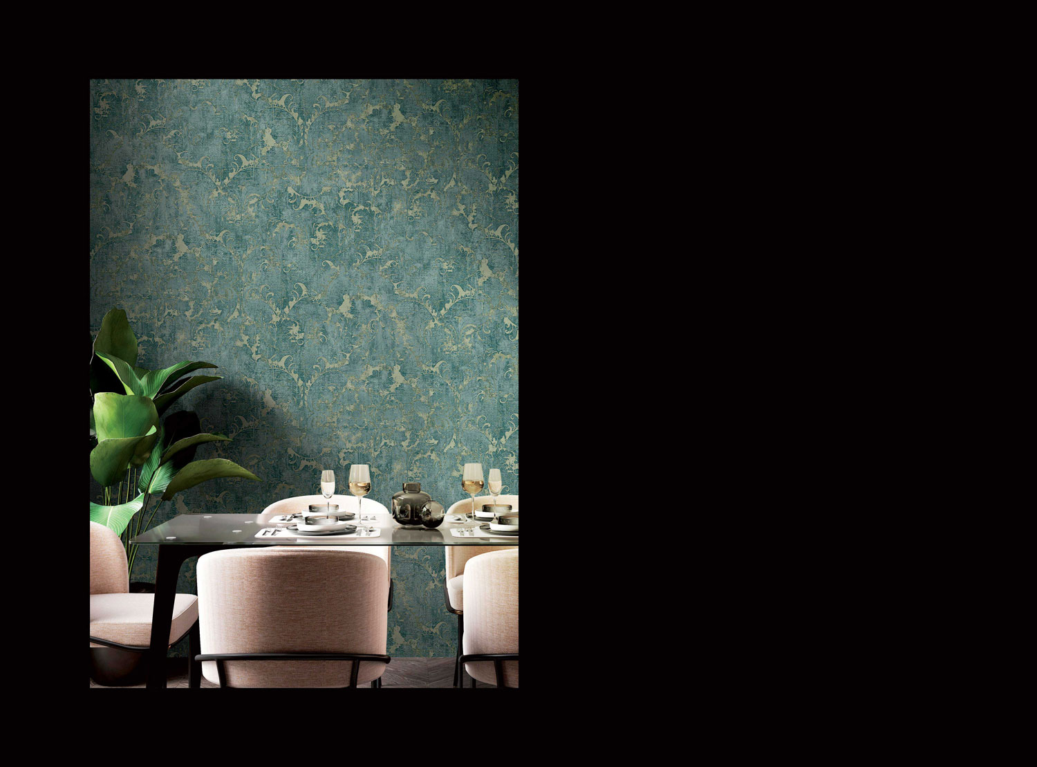 Luxuriöse grün-goldene ornamentale Barocktapete, 47755, Eterna, Parato