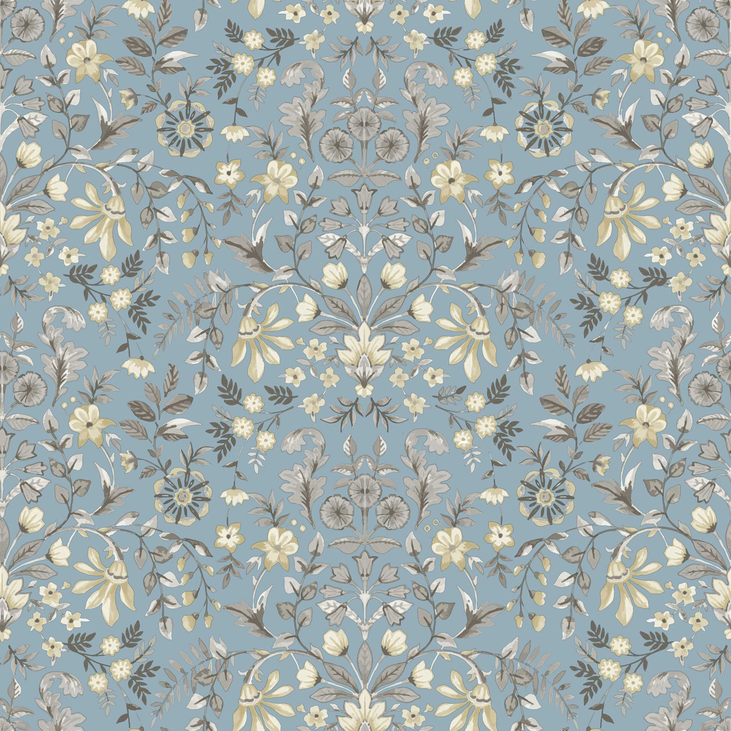 Blaue Tapete mit floralem Ornamentmuster, 12326, Fiori Country, Parato
