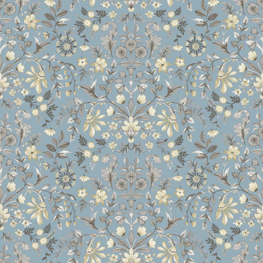 Blaue Tapete mit floralem Ornamentmuster, 12326, Fiori Country, Parato