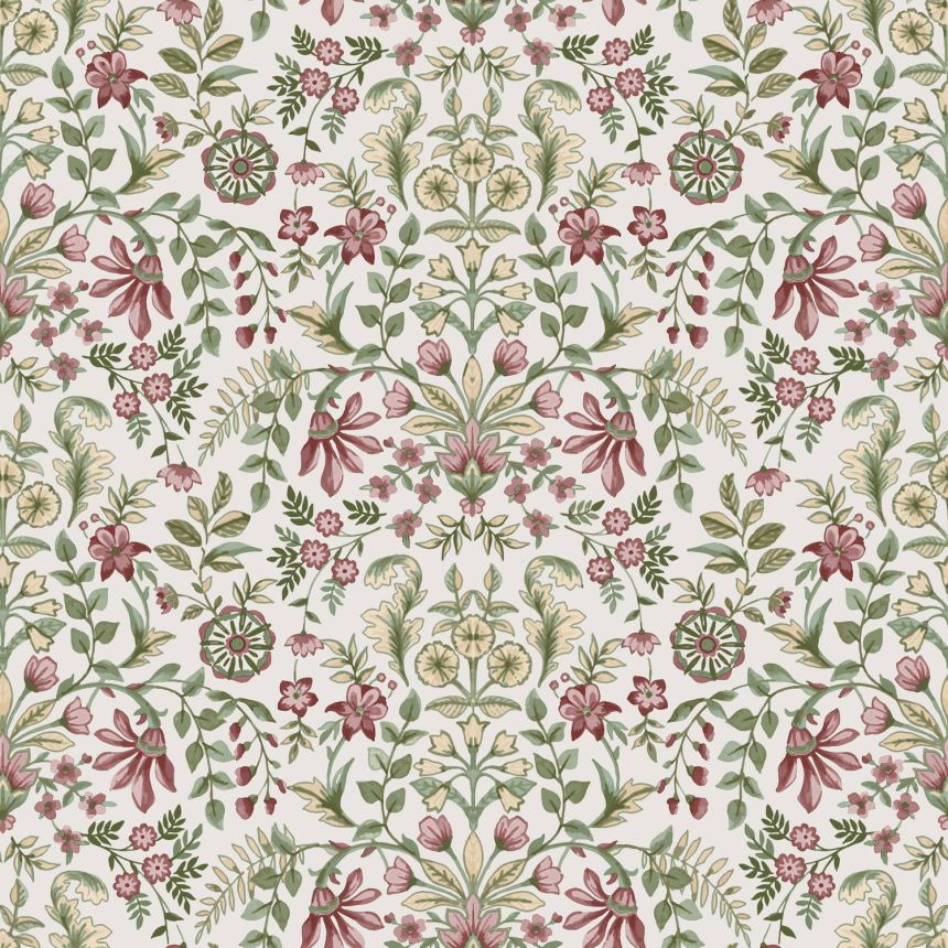 Weiße Tapete mit floralem Ornamentmuster, 12328, Fiori Country, Parato