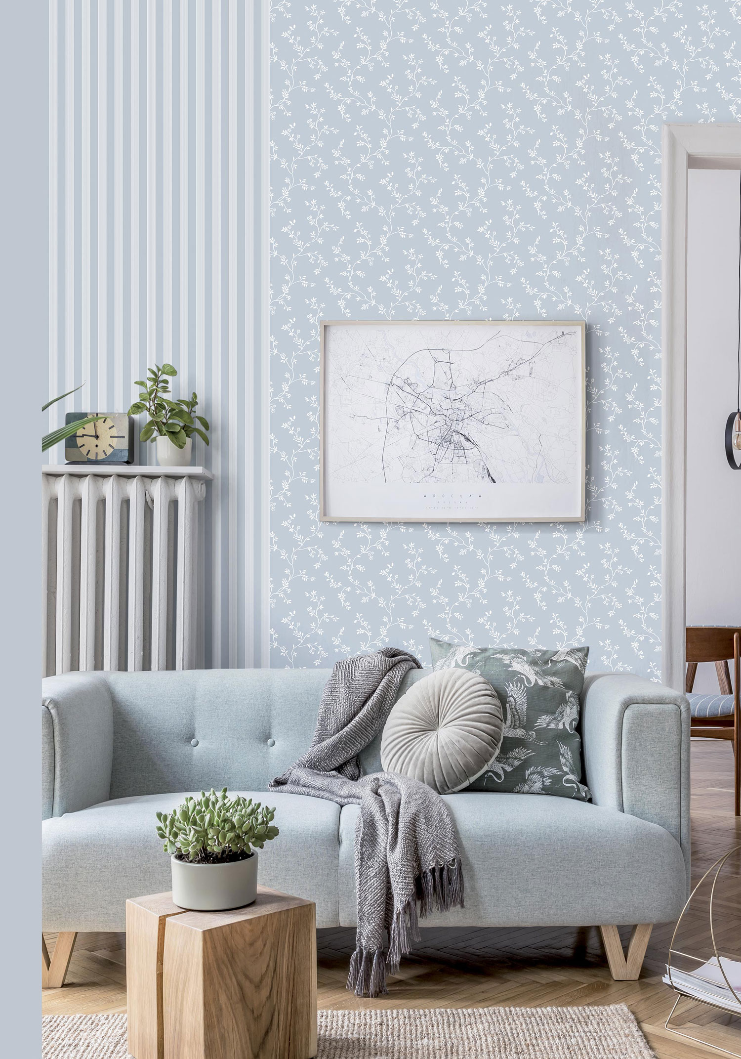 Hellblaue Blumentapete, 12353, Fiori Country, Paratto