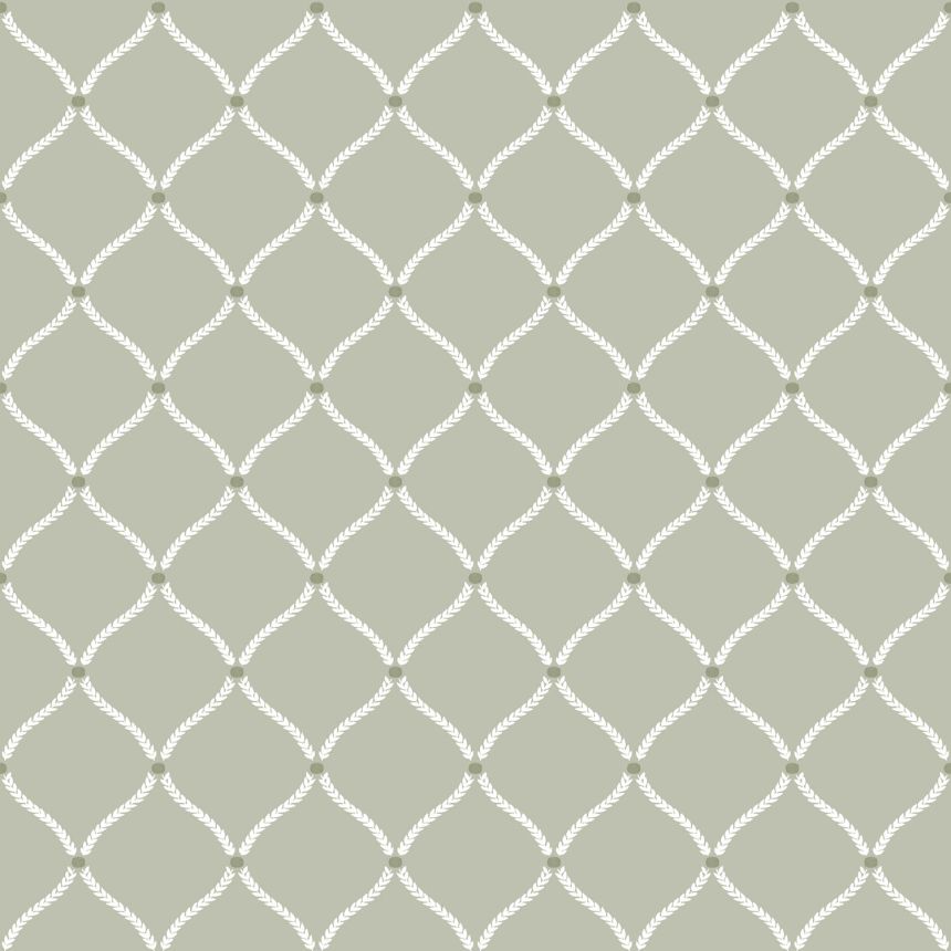 Grüne Tapete mit weißen Ornamenten, 12357, Fiori Country, Parato