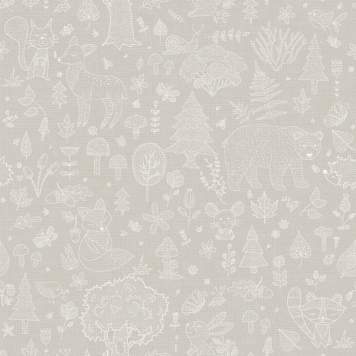 Graue Kindertapete, Tiere, Pflanzen, 14807, Happy, Parato