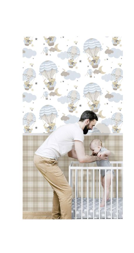 Beige Tapete, karierter Stoffimitat, 14872, Happy, Parato