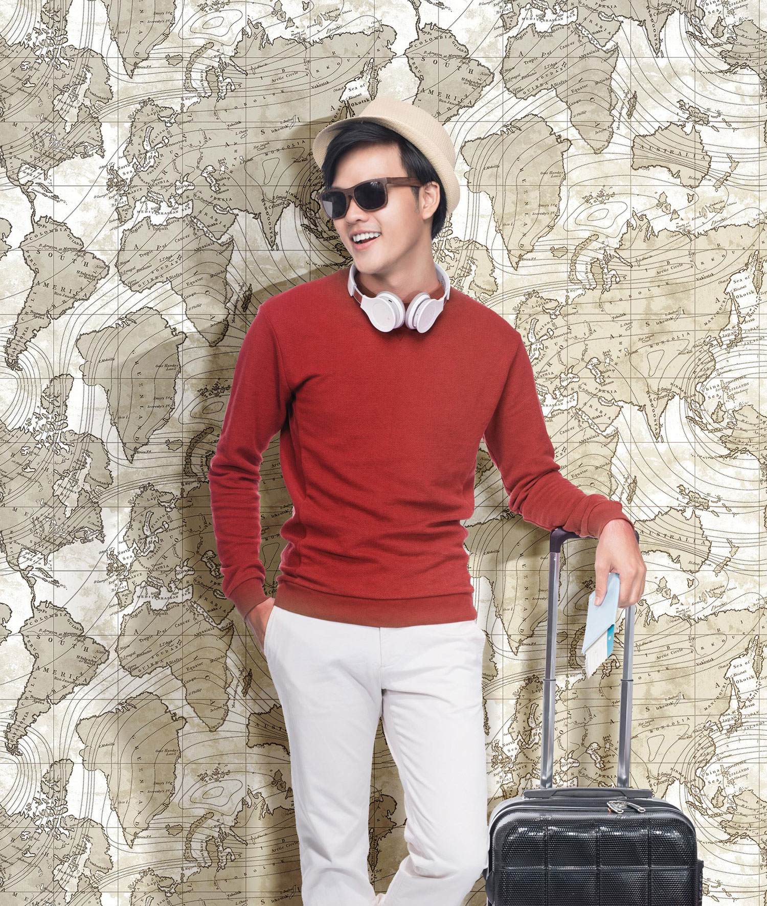 Creme-goldene Vliestapete mit Weltkarte, 16657, Friends & Coffee, Cristiana Masi by Parato