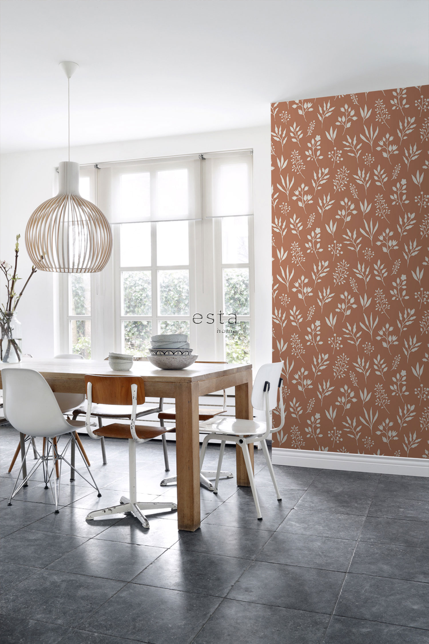 Braune Vliestapete mit Blättern, Zweigen, 139319, Vintage Flowers, Esta Home