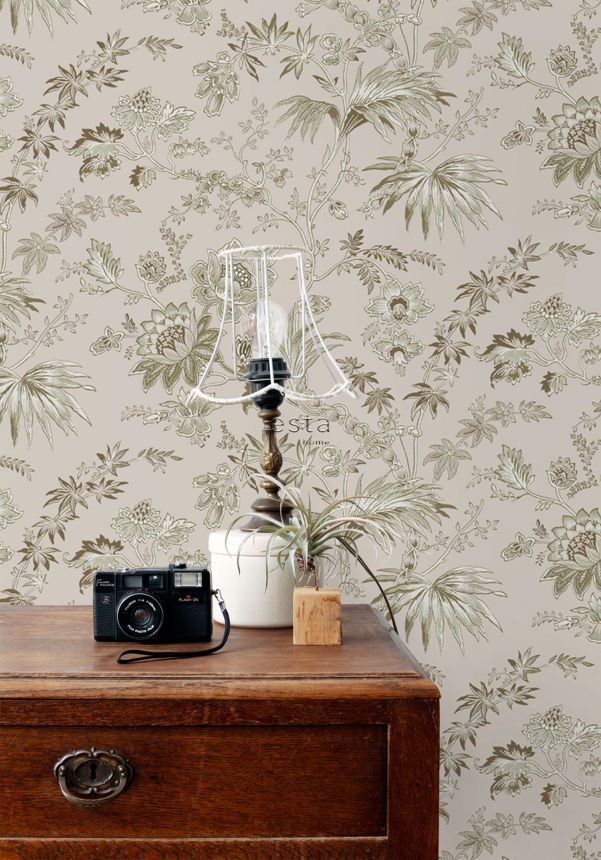 Rosa Vliestapete, Blumen, Blätter, 139401, Vintage Flowers, Esta Home