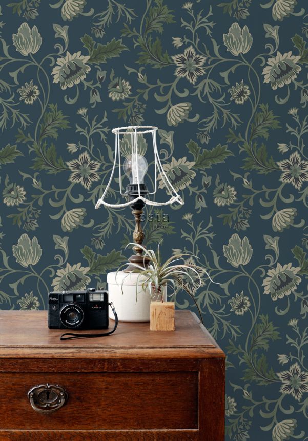 Blaue florale Vliestapete, 139416, Vintage Flowers, Esta Home