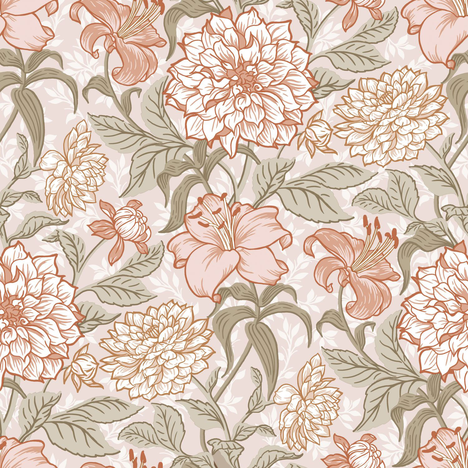 Beige florale Vliestapete, 139479, Vintage Flowers, Esta Home