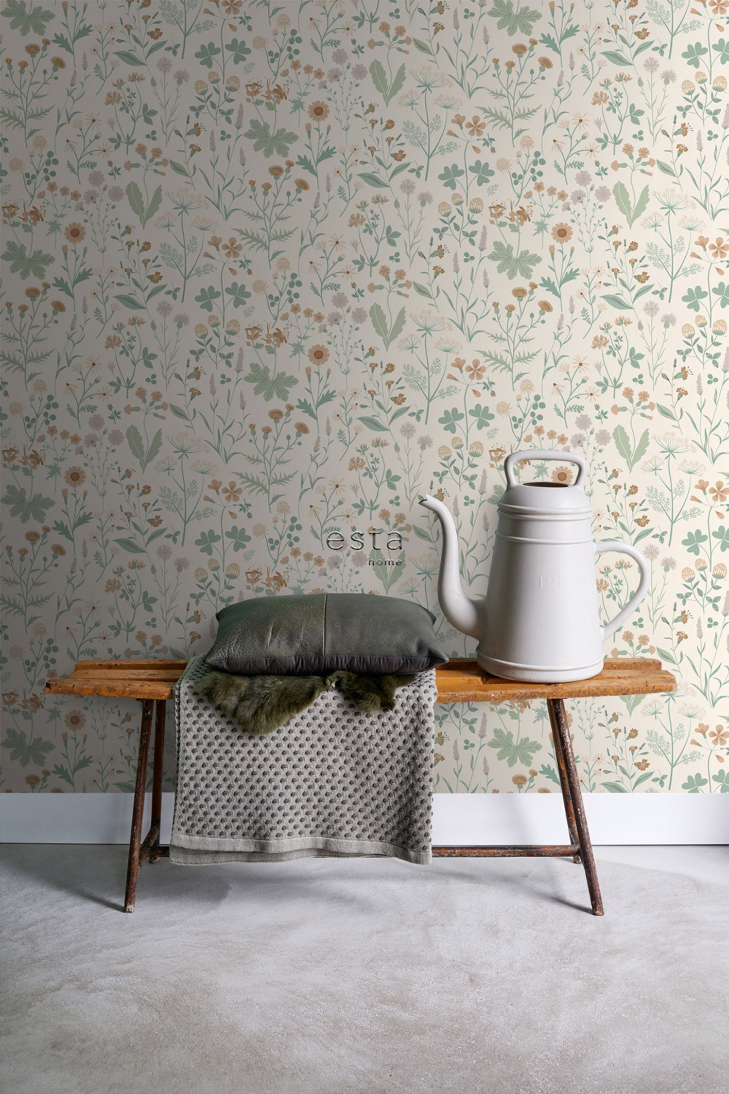 Cremefarbene Vliestapete, Wiesenblumen, 139481, Vintage Flowers, Esta Home