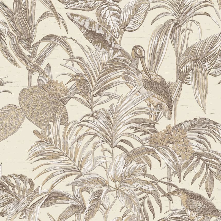 Luxus Vliestapete, beige, Vögel, Blätter, Blumen, DE120012, Best Sellers, Design ID