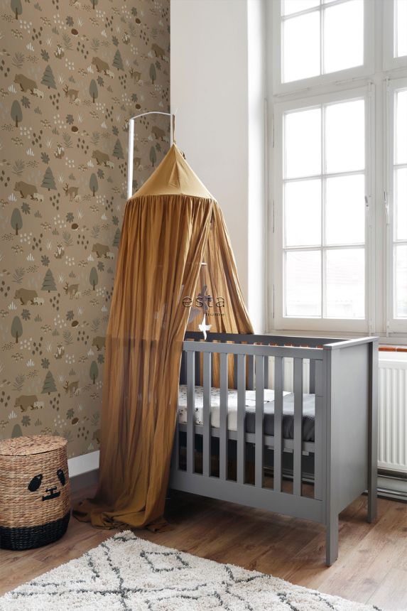 Braune Kindertapete mit Tieren, 139410, To the Moon and Back, Esta Home