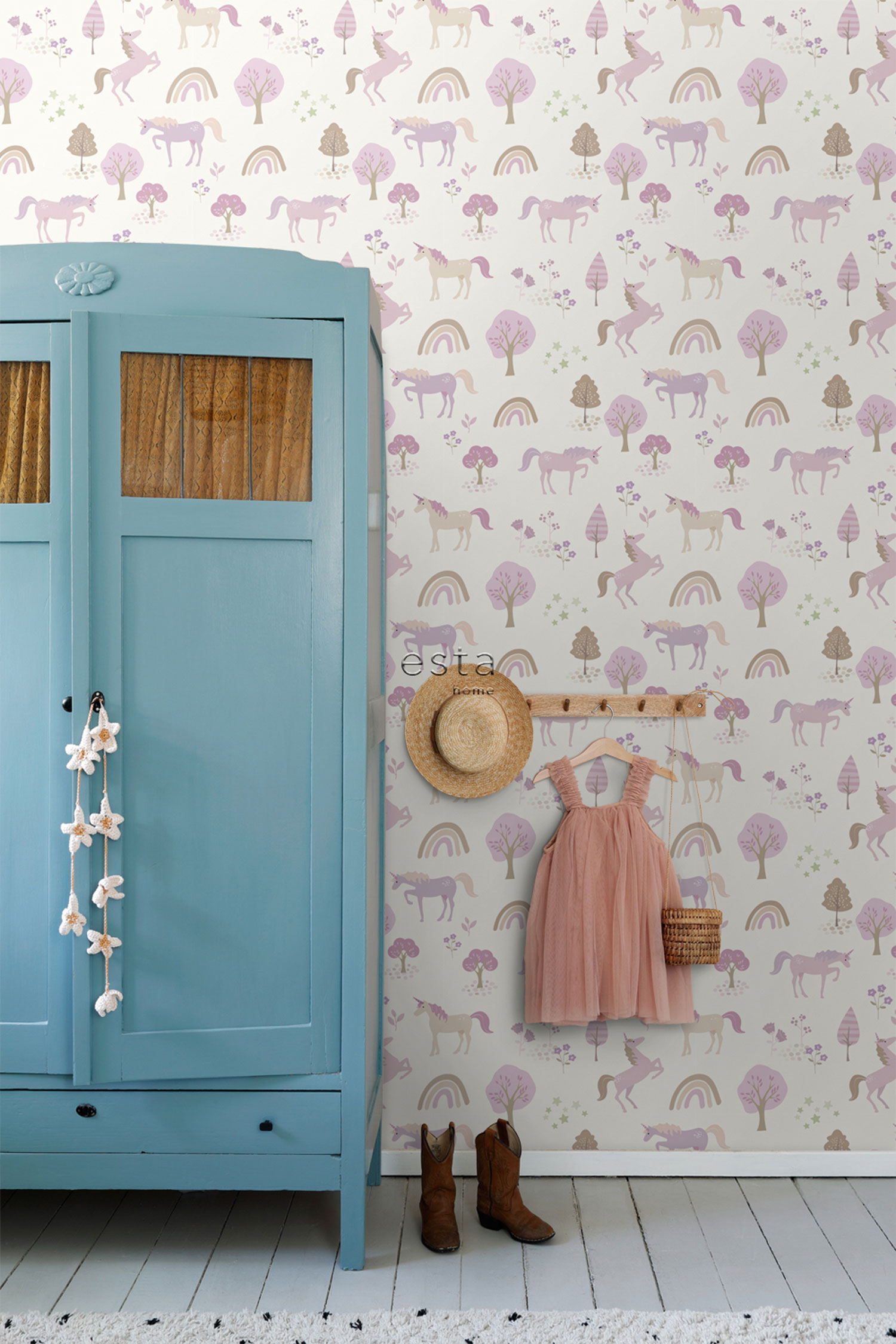 Lila Kindertapete, Regenbögen und Einhörner, 139504, To the Moon and Back, Esta Home