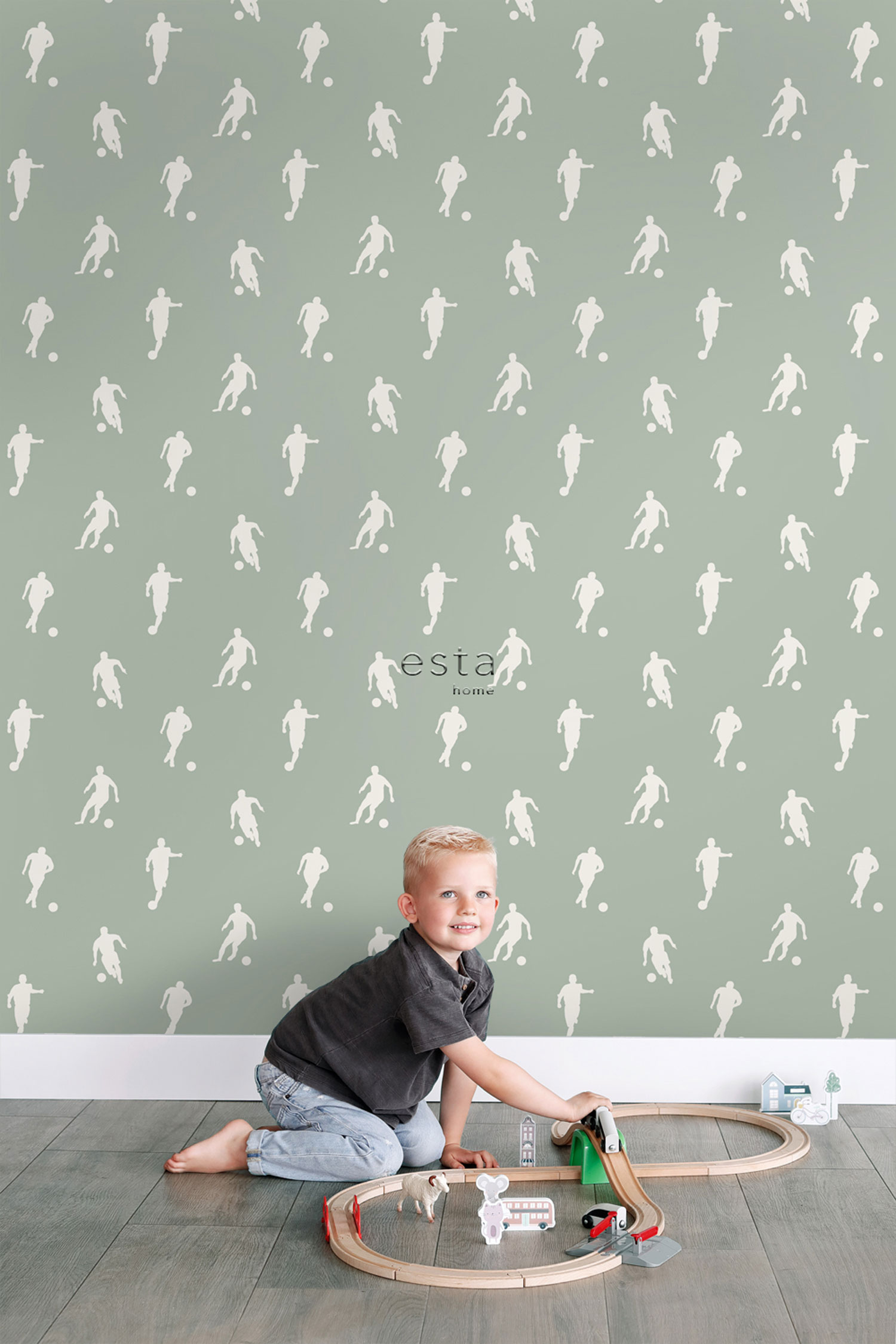 Grüne Vliestapete für Jungen, Fußball, 139505, To the Moon and Back, Esta Home