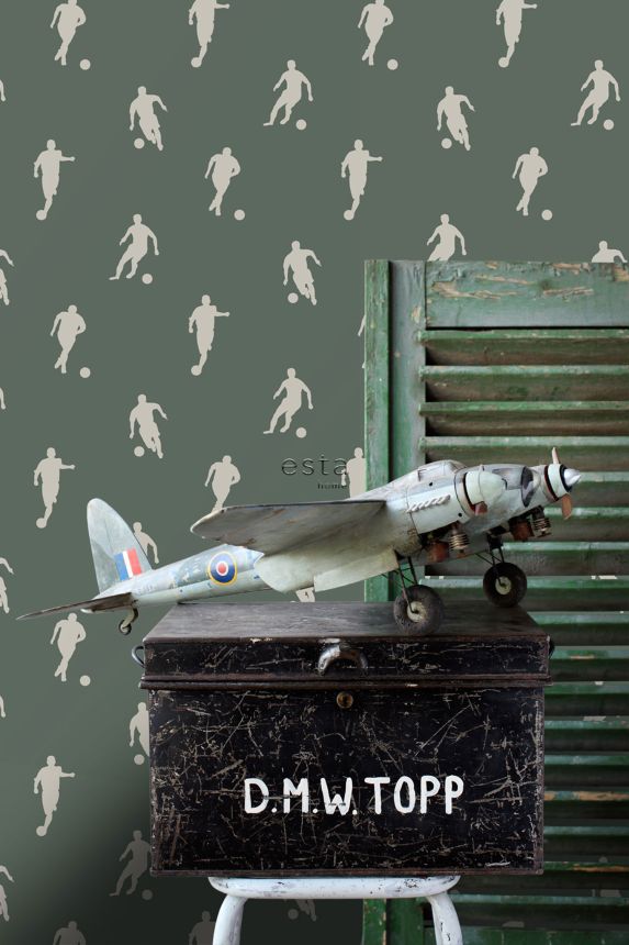 Dunkelgrüne Vliestapete mit Fußballspielern, 139507, To the Moon and Back, Esta Home