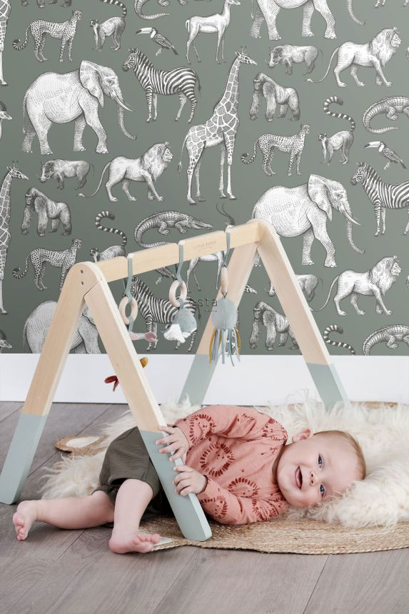 Grüne Vliestapete, Tiere aus Afrika, 139513, To the Moon and Back, Esta Home