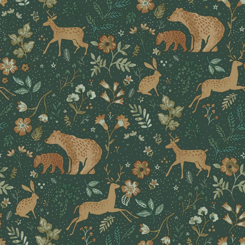 Grüne Kindertapete mit Tieren, 139587, To the Moon and Back, Esta Home