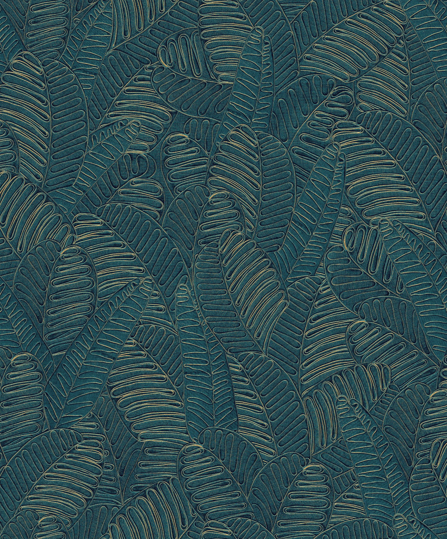 Blau-goldene Tapete mit Blättern, SPI101, Spirit of Nature, Khroma by Masureel