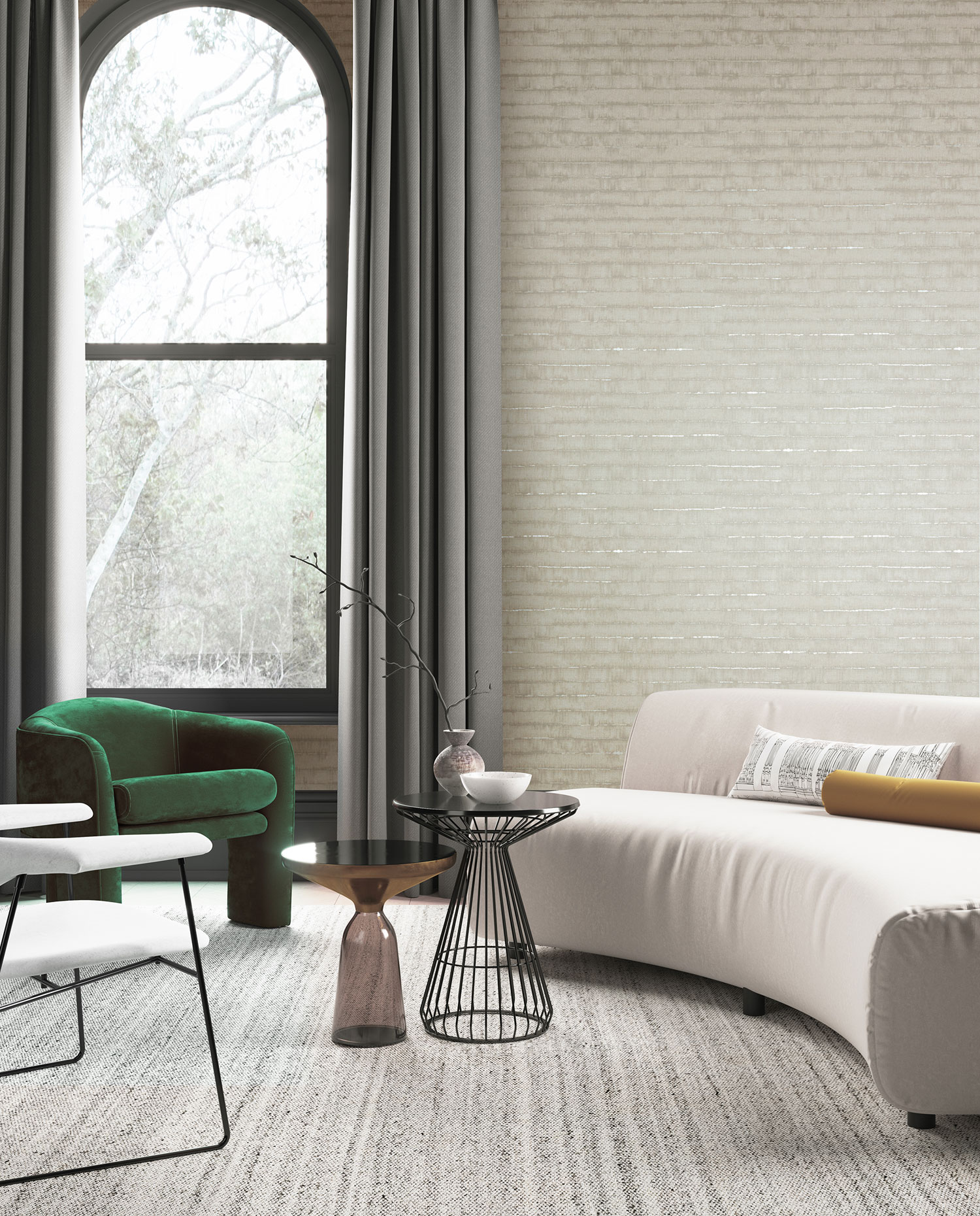 Grau-beige gestreifte Tapete, SPI504, Spirit of Nature, Khroma by Masureel