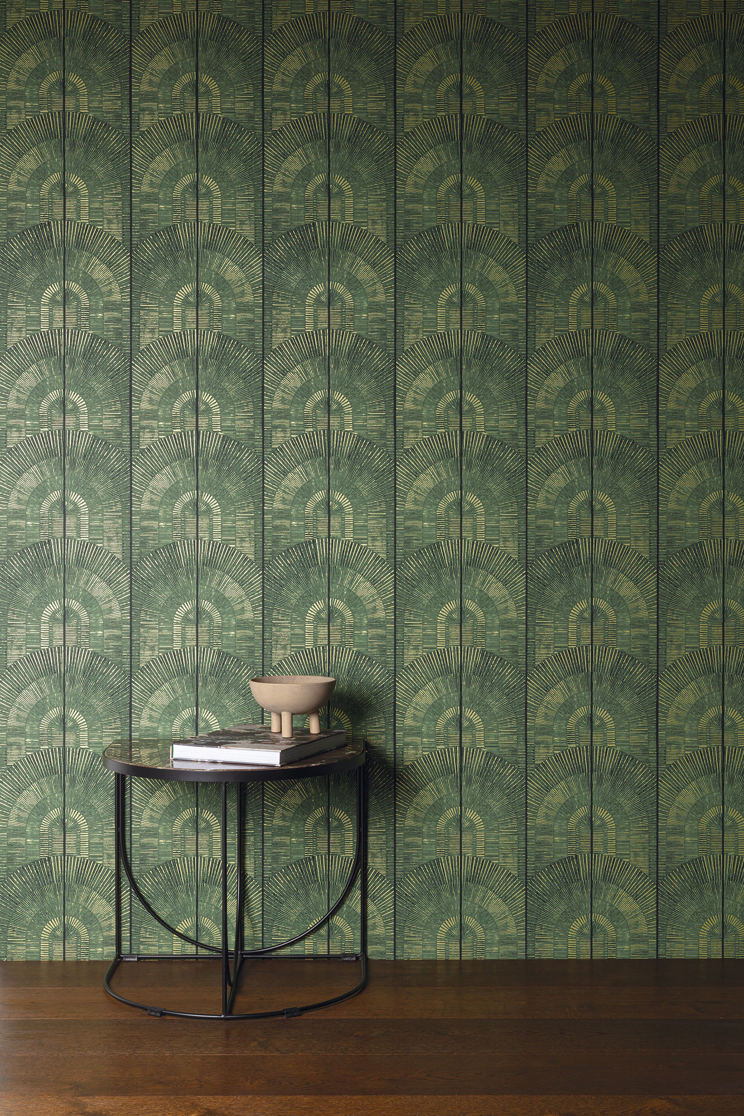 Luxuriöse grün-goldene Tapete Art Deco, SPI803, Spirit of Nature, Khroma by Masureel