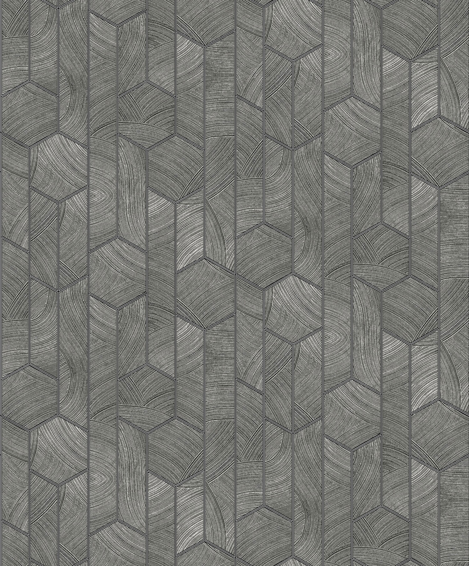 Schwarz-silberne Tapete mit geometrischem Muster, SUM101, Summer, Khroma by Masureel