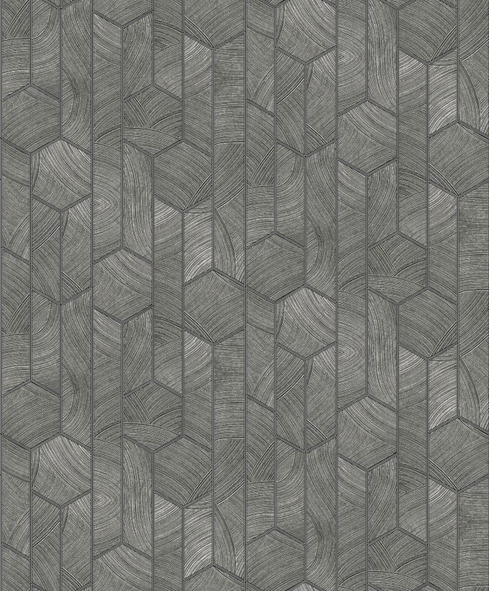 Schwarz-silberne Tapete mit geometrischem Muster, SUM101, Summer, Khroma by Masureel