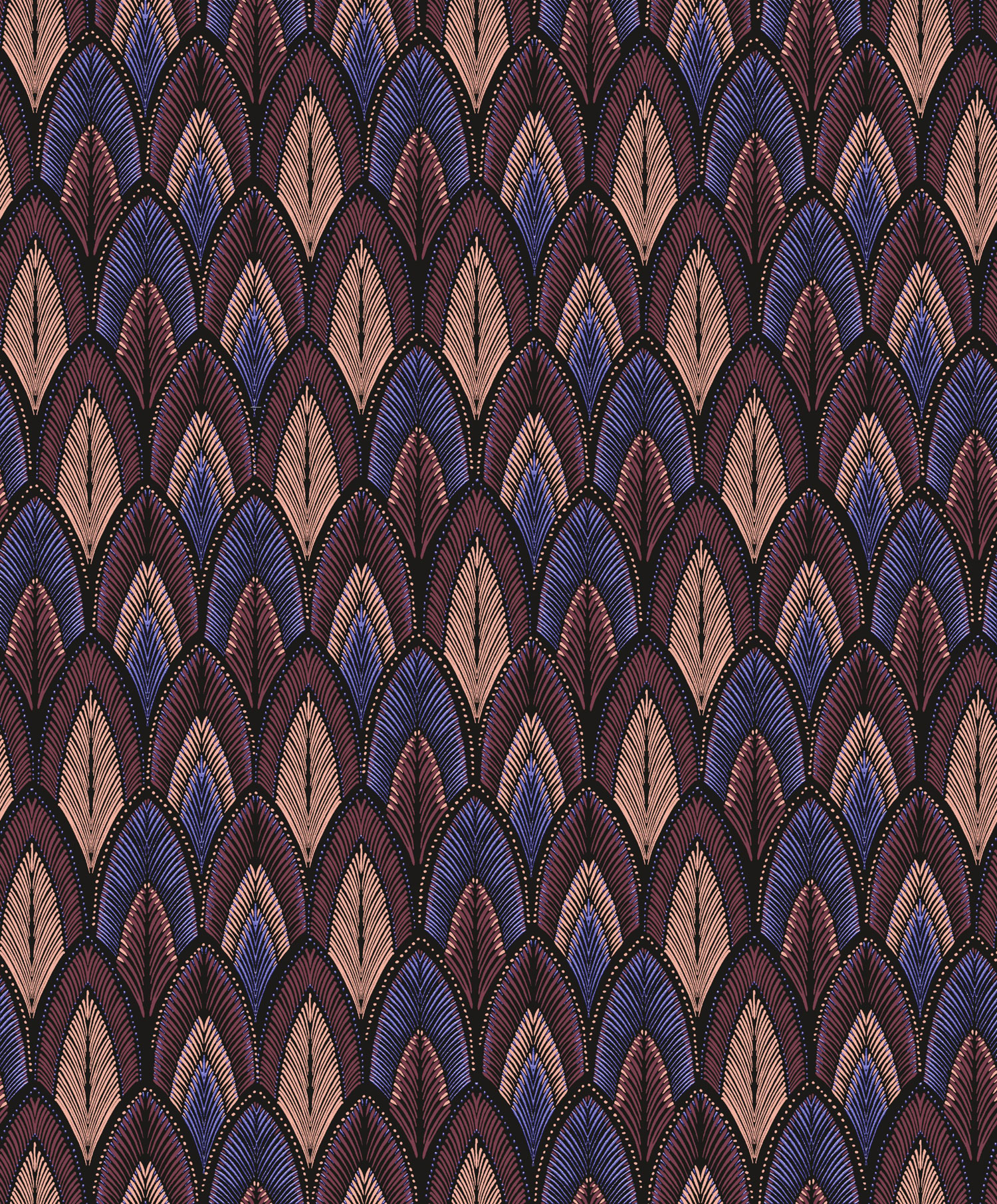 Weinblaue Vliestapete mit Blättern, SUM403, Summer, Khroma by Masureel