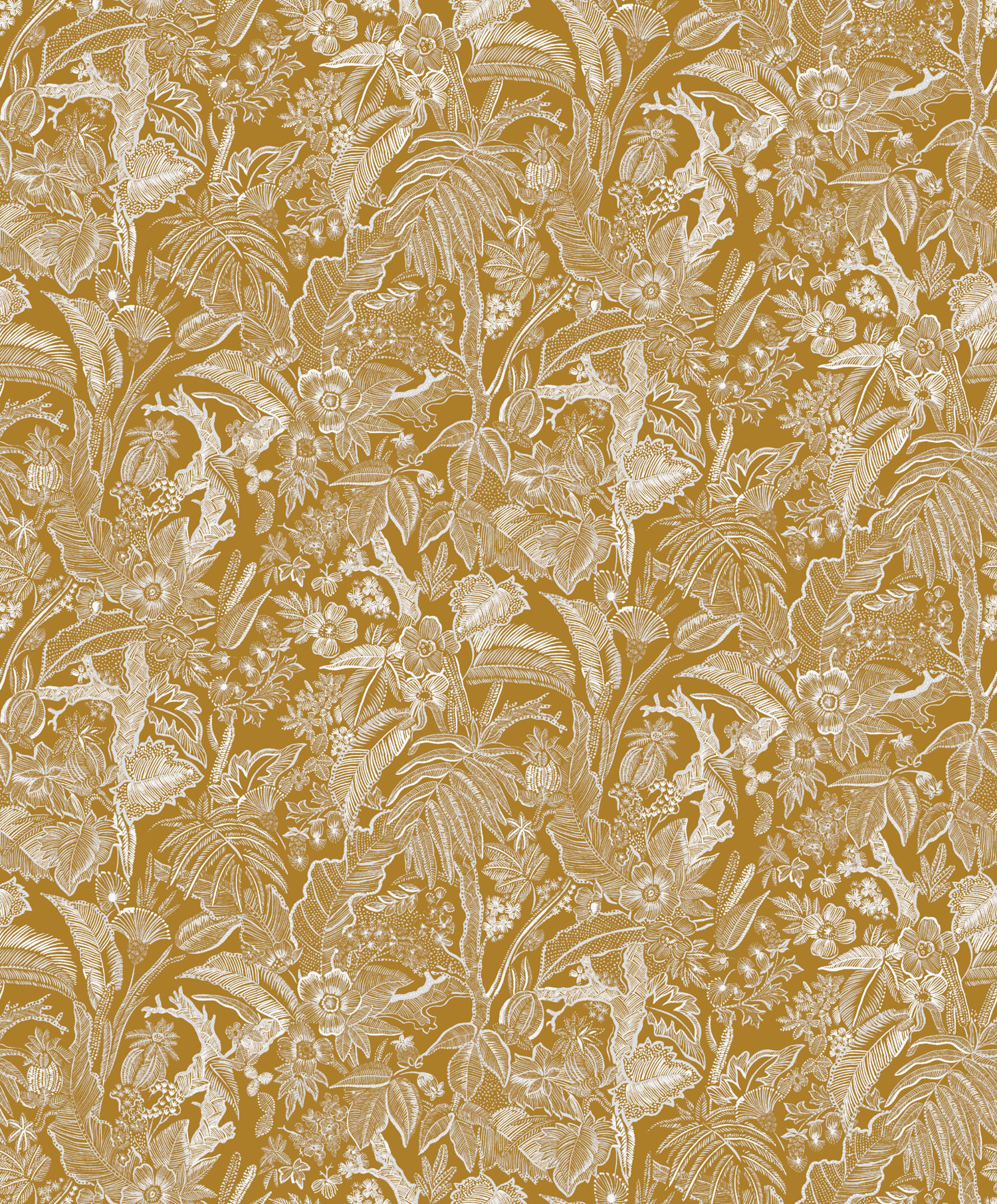 Ockerfarbene Tapete mit Blumen und Blättern, SUM502, Summer, Khroma by Masureel