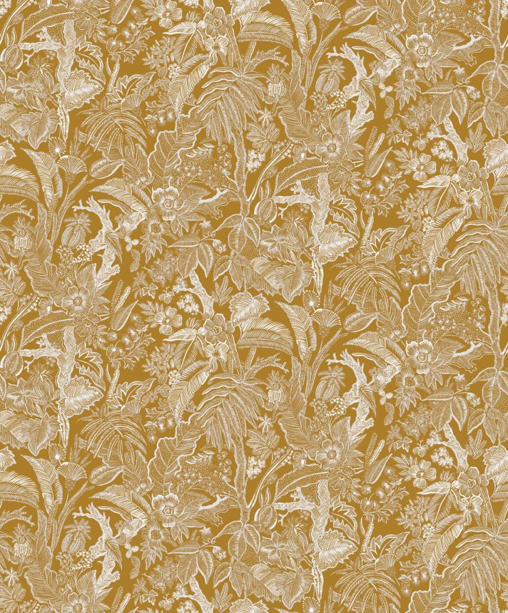 Ockerfarbene Tapete mit Blumen und Blättern, SUM502, Summer, Khroma by Masureel