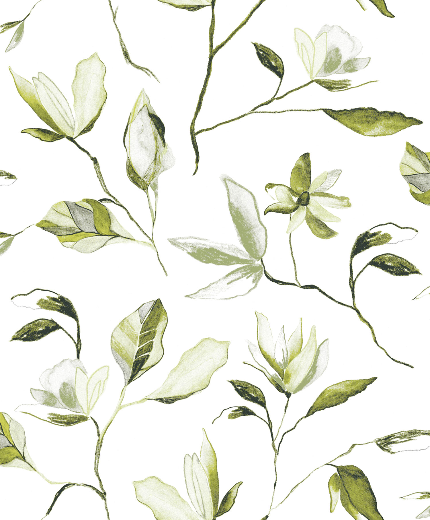 Grüne Blumentapete, ZEN003, Zen, Zoom by Masureel