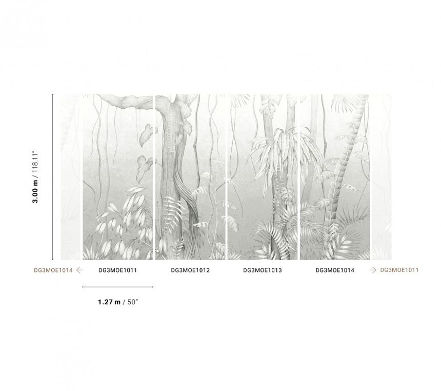 Graue Fototapete, Blätter, Bäume, DG3MOE1011, Wall Designs III, Khroma by Masureel