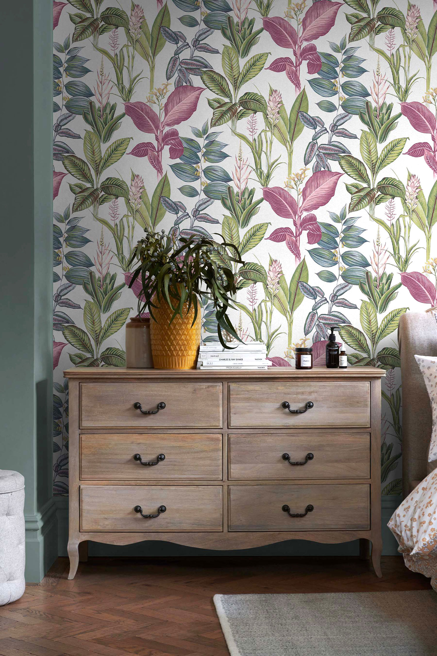 Cremefarbene Tapete, tropische Blätter, 118299, Next