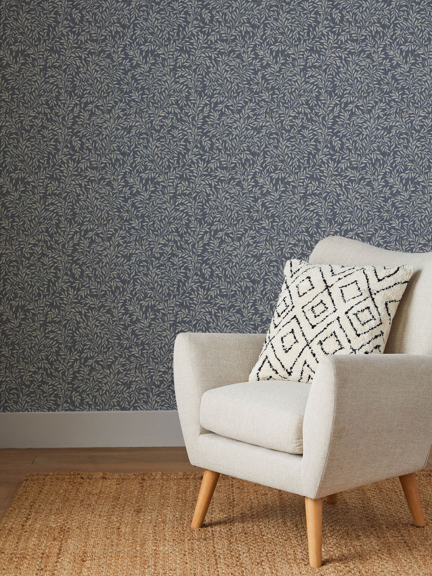 Blaue Tapete mit Zweigen, Blättern, 120203, Next