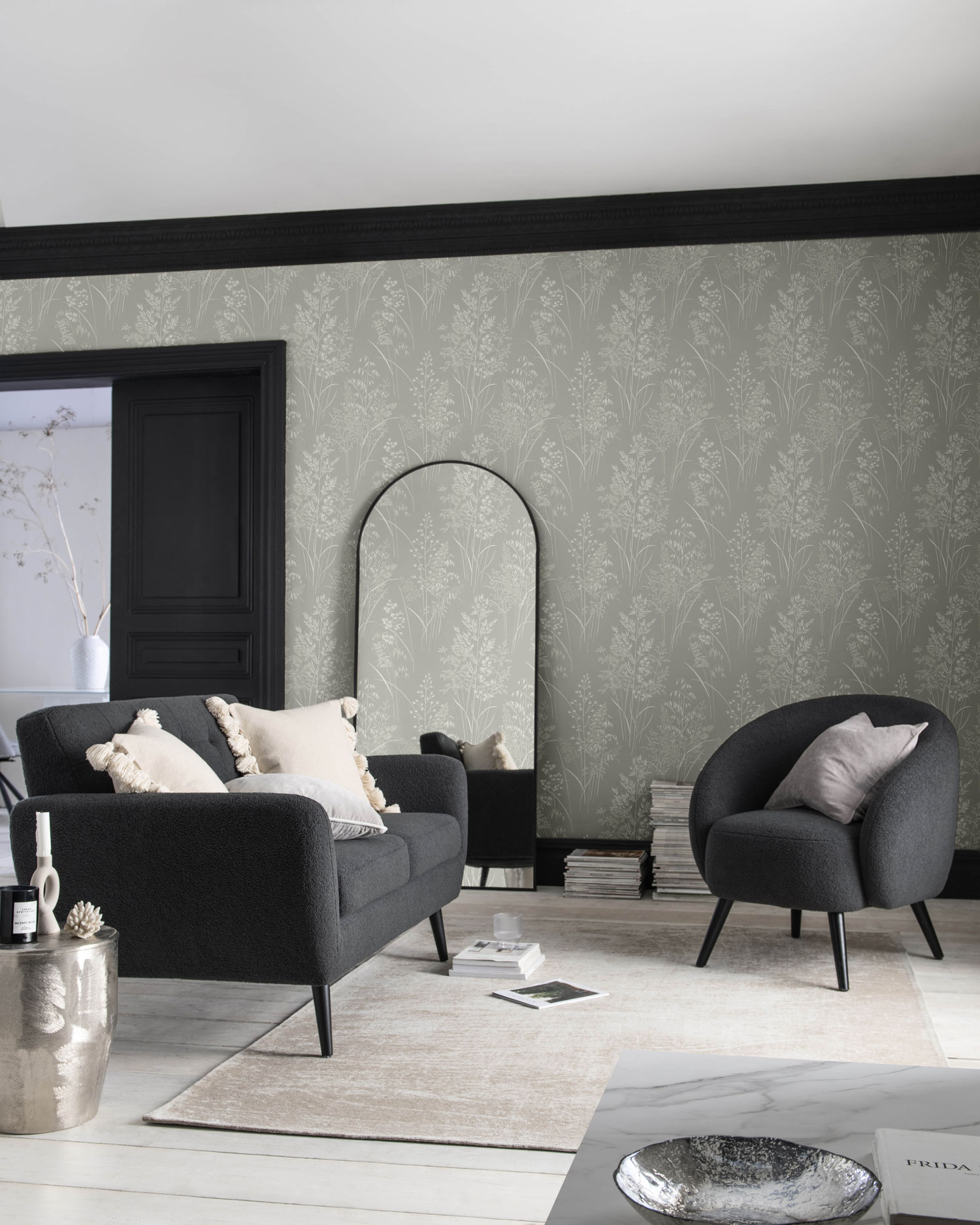 Grau-beige Tapete, Gräser, Blätter, 120206, Next