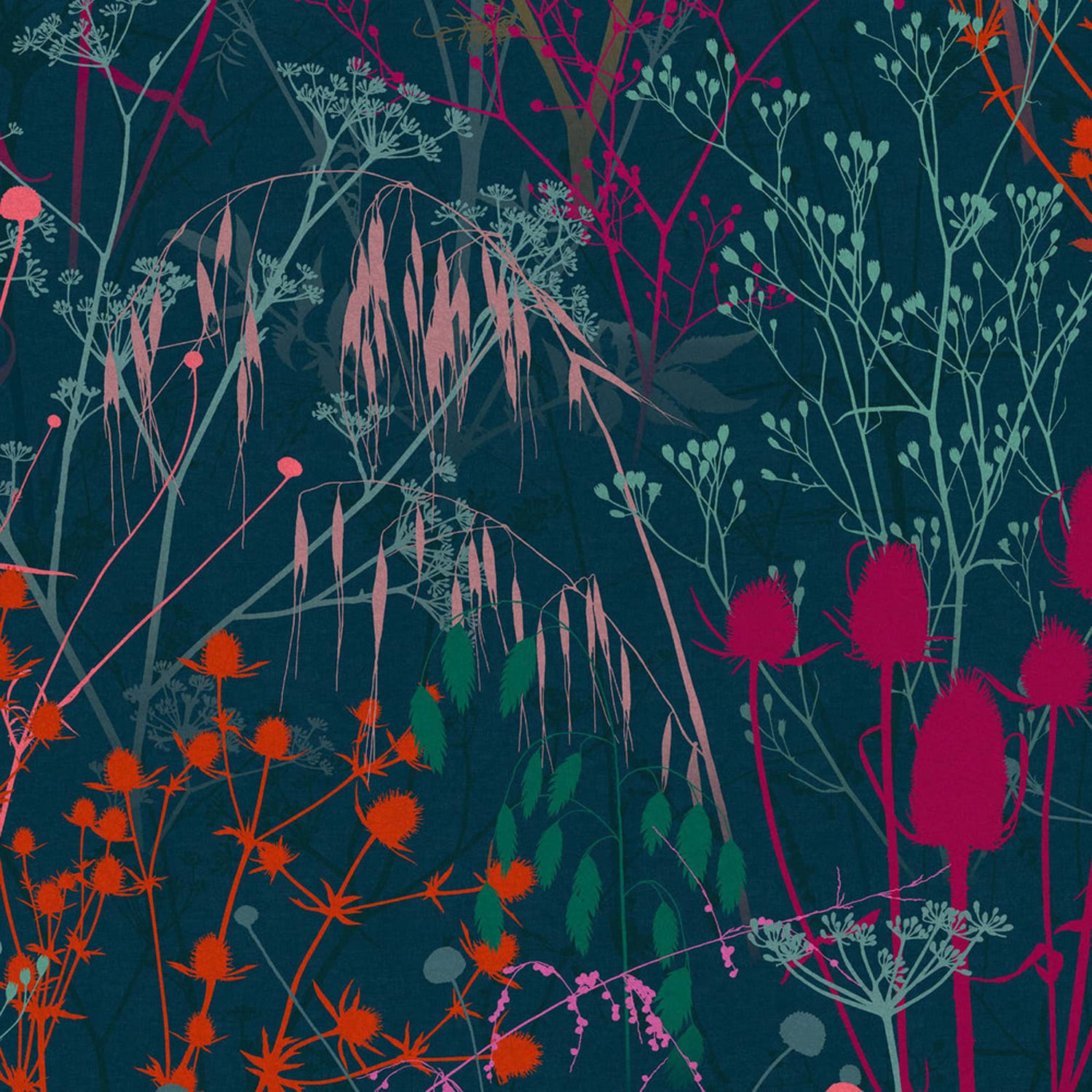 Blaue Tapete, Gräser, Blätter, 120395, Wiltshire Meadow, Clarissa Hulse