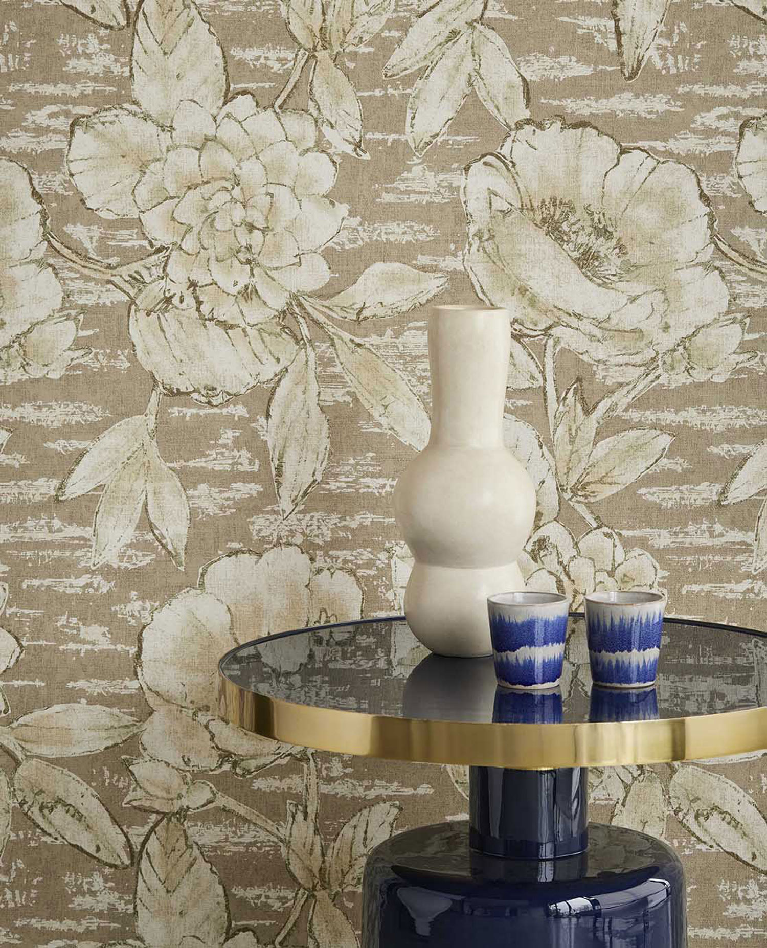 Luxuriöse grau-beige Blumentapete, 333412, Emerald, Eijffinger