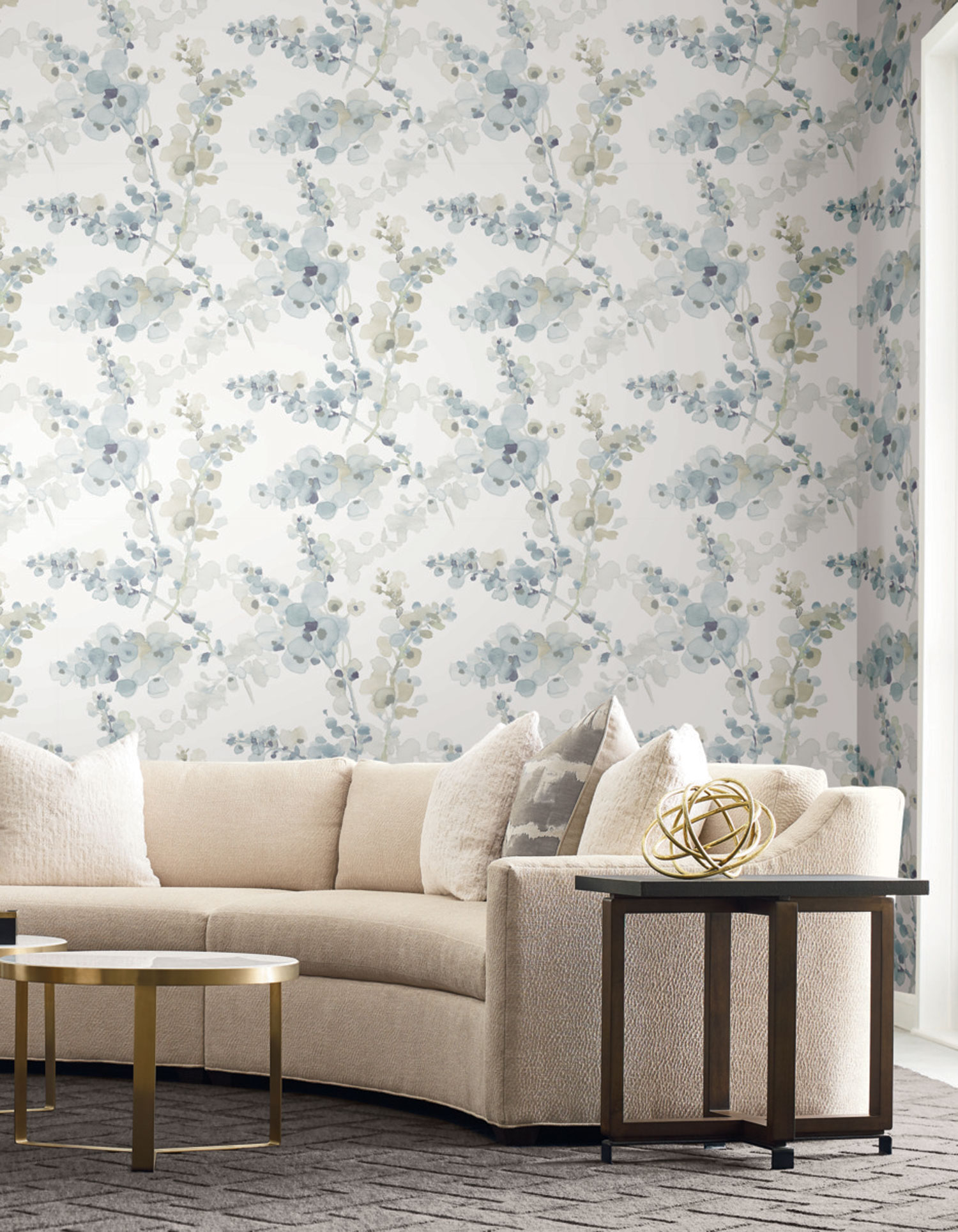 Grau-blau-beige florale Vliestapete, EV3974, Candice Olson Casual Elegance, York