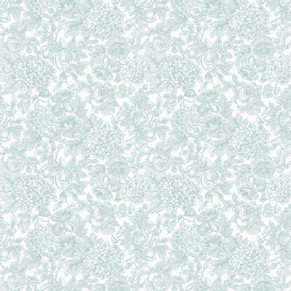 Türkis-weiße florale Vliestapete, 119860, Laura Ashley 3