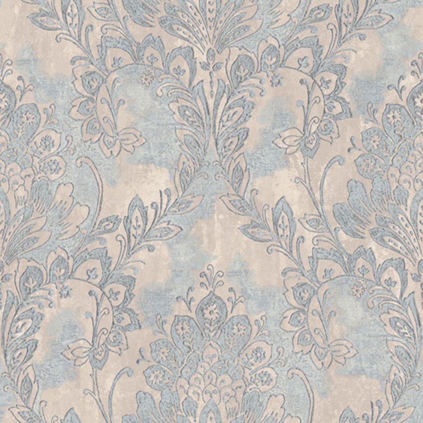 Blau-silberne Vliestapete mit Barockmotiv 78414, Makalle II, Limonta