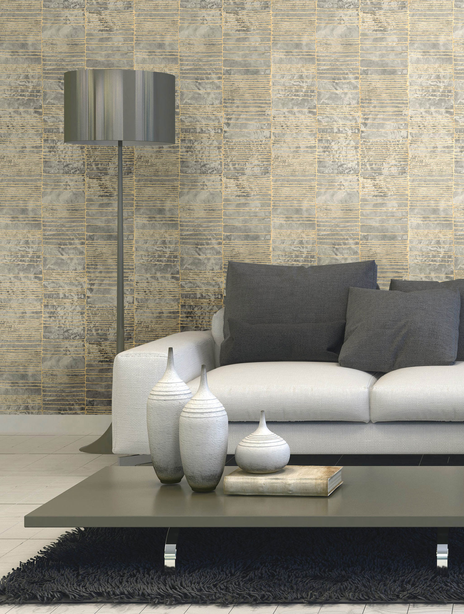 Beige Luxustapete mit geometrischem Muster, 57421 Aurum II Limonta