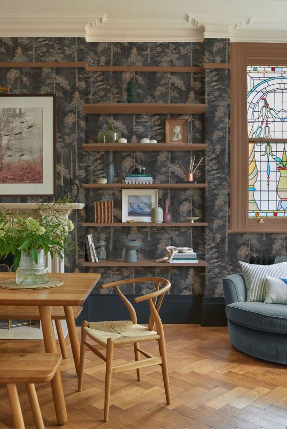 Grau-schwarze Vliestapete, Wald, Bäume, 121424, New Eden, Graham&Brown Premium