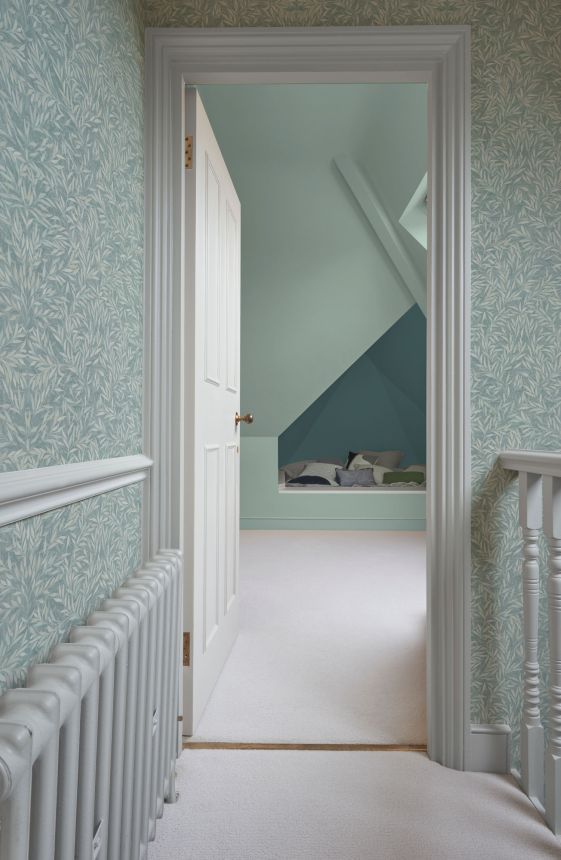 Graublaue Vliestapete mit Blättern, 121442, New Eden, Graham&Brown Premium