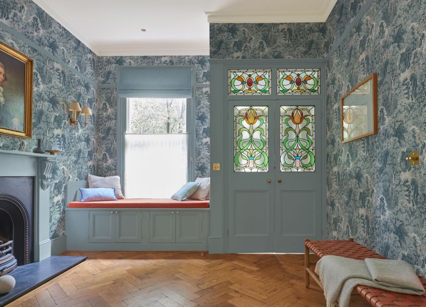 Blaugraue Vliestapete, Natur, Bäume, Blätter, 121468, New Eden, Graham&Brown Premium