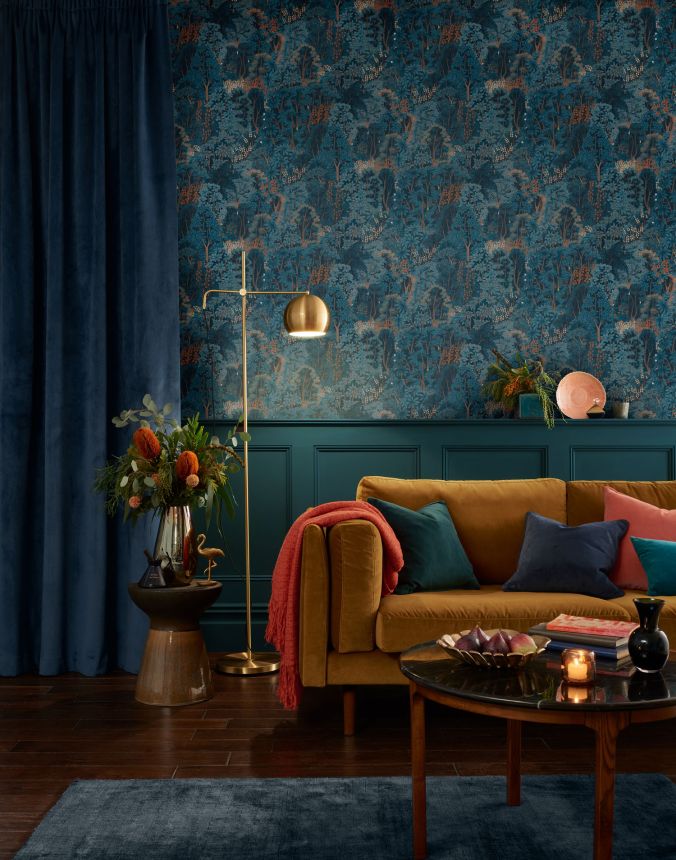 Blaue Vliestapete, Natur, Bäume, Blätter, 121470, New Eden, Graham&Brown Premium