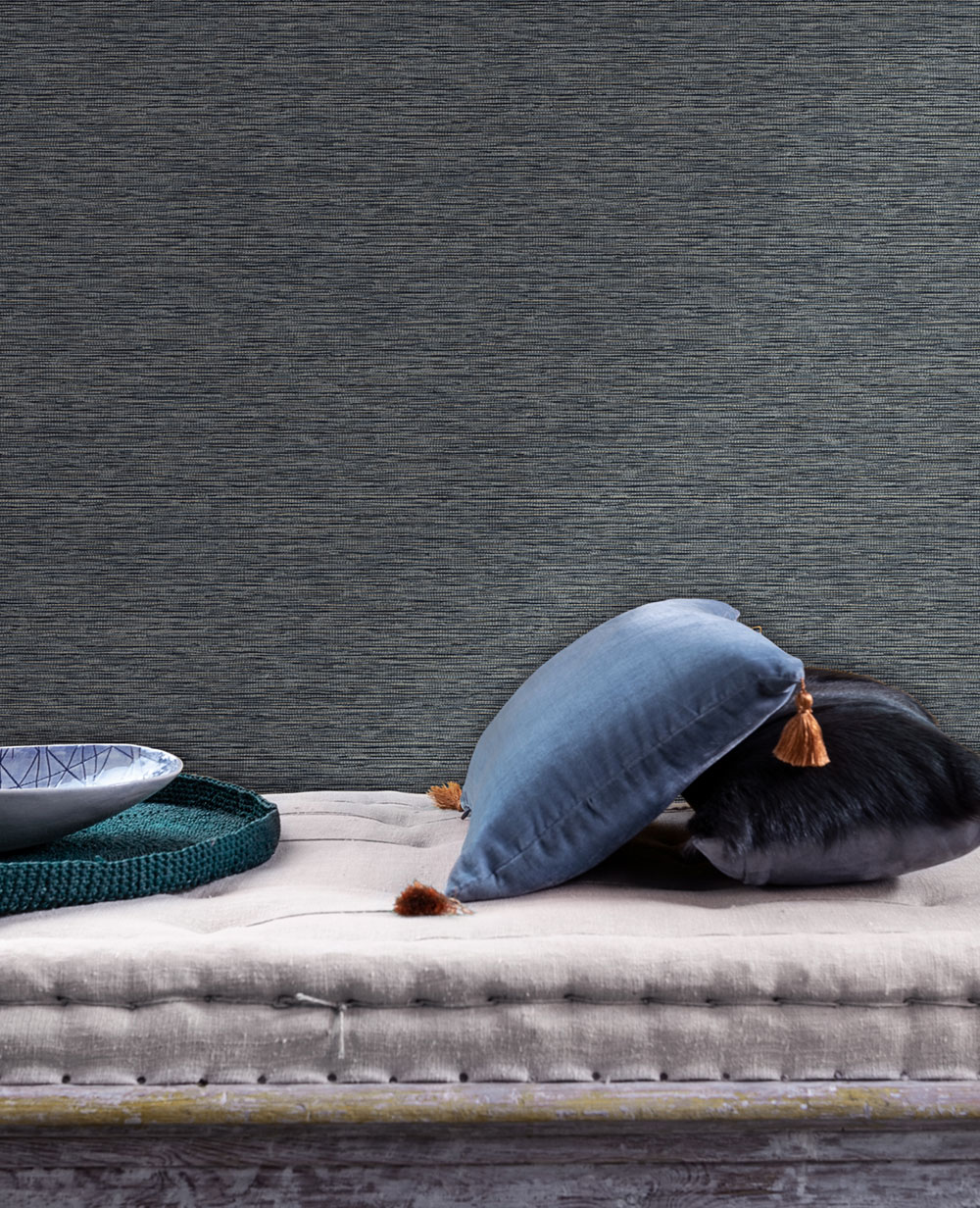 Vliestapete, blau, Stoffimitat, NHW1011, Perla, Decoprint