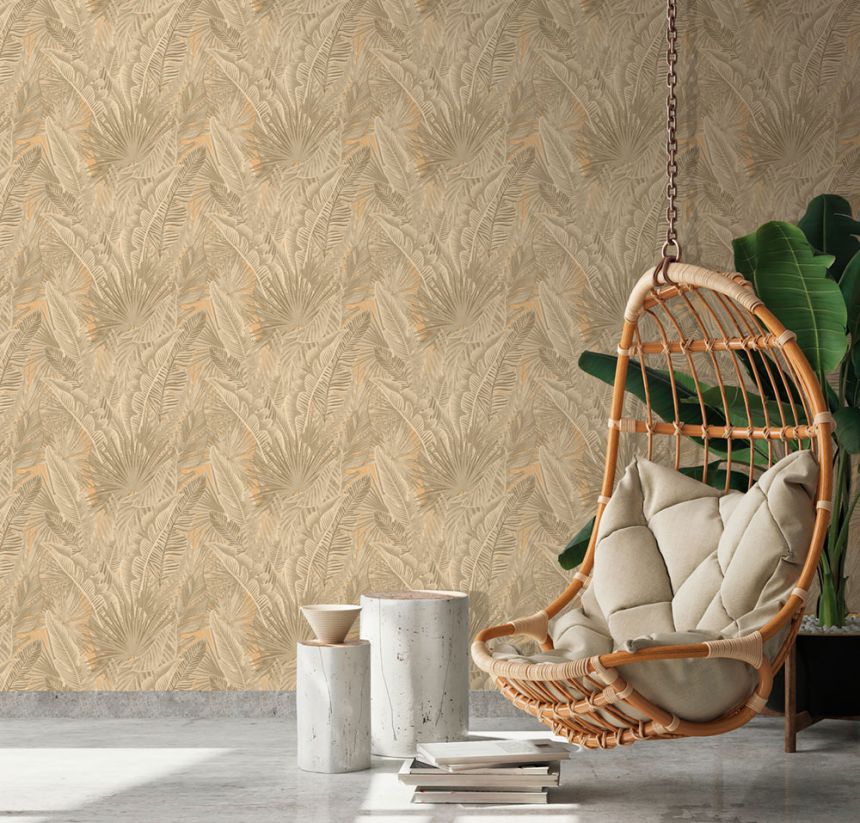Vliestapete, beige, Blätter, NHW1014, Perla, Decoprint