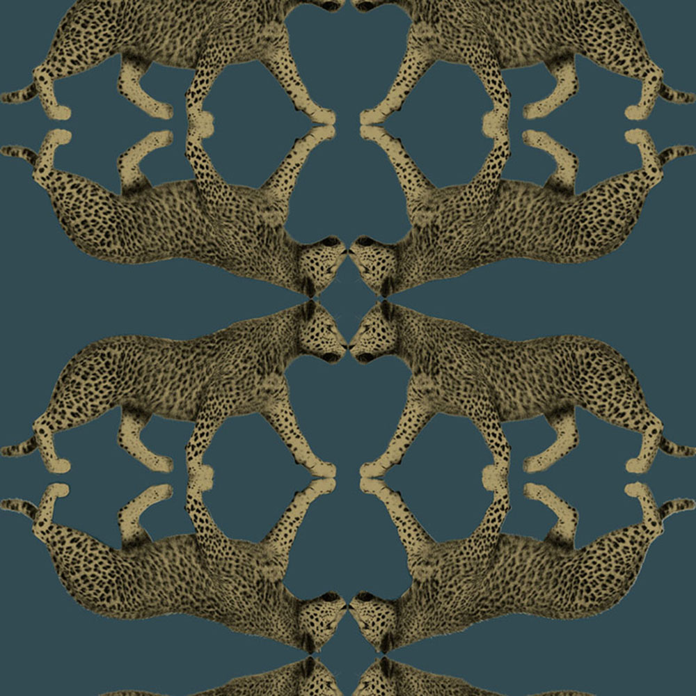 Vliestapete, türkis, Leopard, NHW1034, Perla, Decoprint