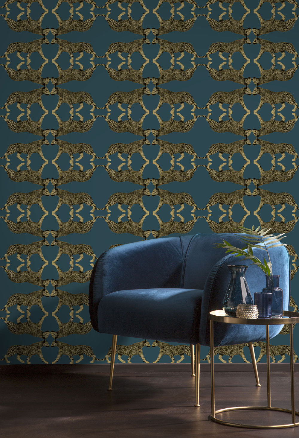 Vliestapete, türkis, Leopard, NHW1034, Perla, Decoprint